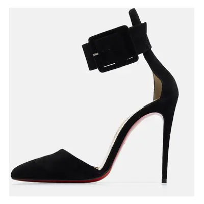 Christian Louboutin Black Suede Harler Ankle Strap Pumps Size