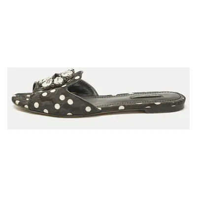 Dolce & Gabbana Black Polka Dot Canvas Bianca Flat Slides Size