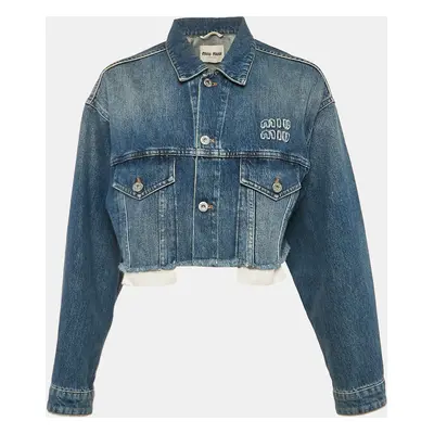 Miu Miu Blue Denim Raw Edge Detail Cropped Jacket