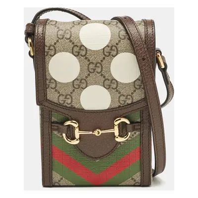 Gucci Beige/Ebony GG Supreme Geometric Print Canvas Mini Horsebit Crossbody Bag