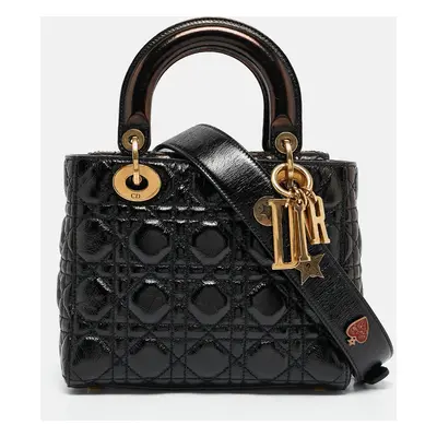 Dior Black Cannage Patent Leather Lady Dior Tote