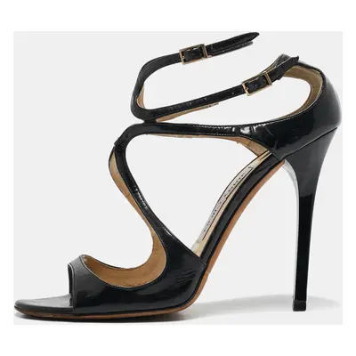 Jimmy Choo Black Patent Leather Ankle Strap Sandals Size