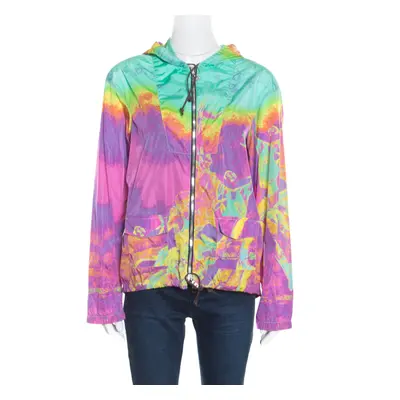 Prada Sport Multicolor Printed Zip Front Belted Hooded Jacket