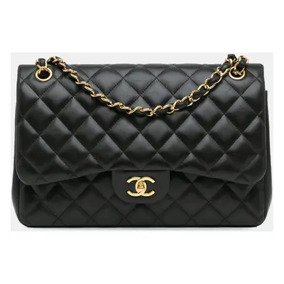 Chanel Black Classic Lambskin Jumbo Classic Double Flap Shoulder Bag