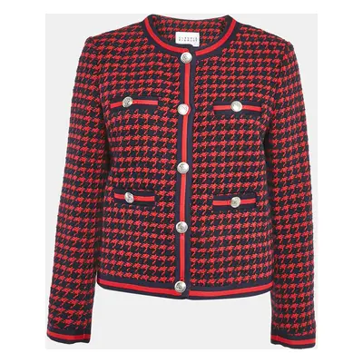 Claudie Pierlot Red/Blue Houndstooth Tweed Jacket