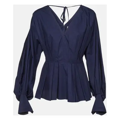 Roksanda Ilincic Navy Blue Cotton Pleated Colette Peplum Top