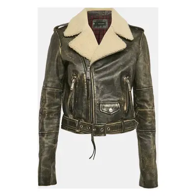 Dsquared2 Washed Black Leather Zip Up Jacket