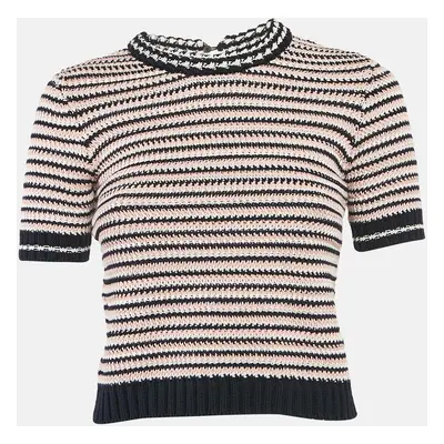 Miu Miu Blue/Pink Striped Crochet Short Sleeve Top