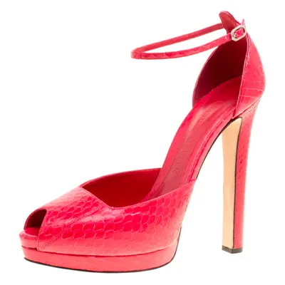 Alexander McQueen Red Python Peep Toe Ankle Strap Platform Sandals Size