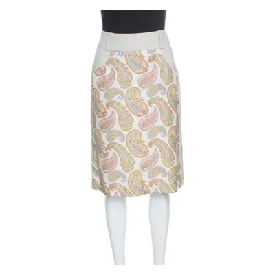 Etro Beige Linen Silk Paisley Printed Skirt