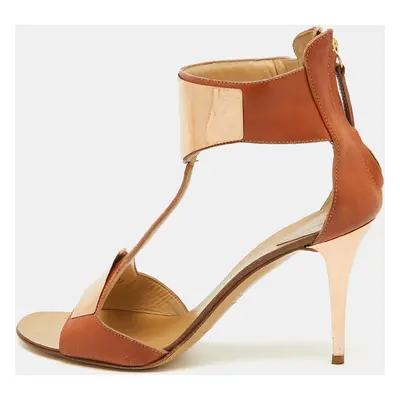 Giuseppe Zanotti Tan Leather Metal Detail T-Strap Sandals Size 37.5