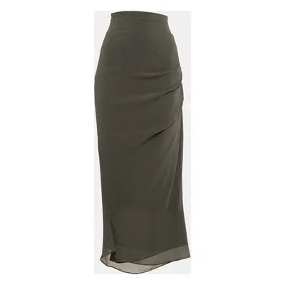 Brunello Cucinelli Grey Georgette Silk Pleated Maxi Skirt