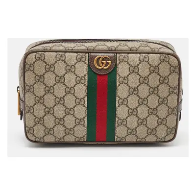 Gucci Beige/Brown GG Supreme Canvas and Leather Ophidia Toiletry Case