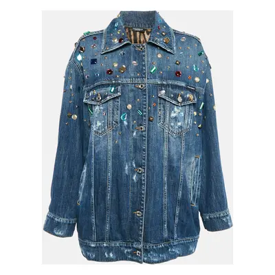 Dolce & Gabbana Blue Rhinestone Detail Denim Button Front Jacket