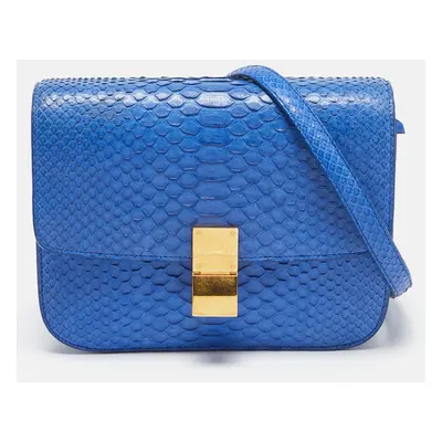 Celine Blue Python Medium Classic Box Shoulder Bag