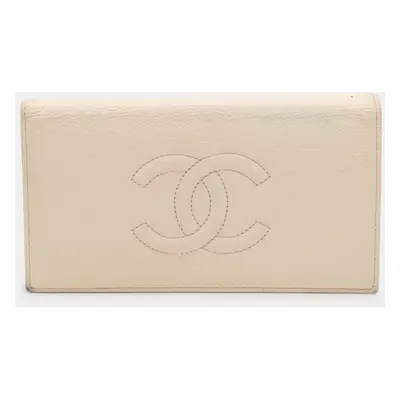 Chanel Cream Caviar Leather Yen Wallet