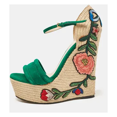 Gucci Green Suede Wedge Sandals Size 37.5