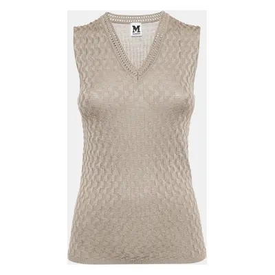 M Missoni Dark Beige Patterned Wool Blend Knit Sleeveless Top