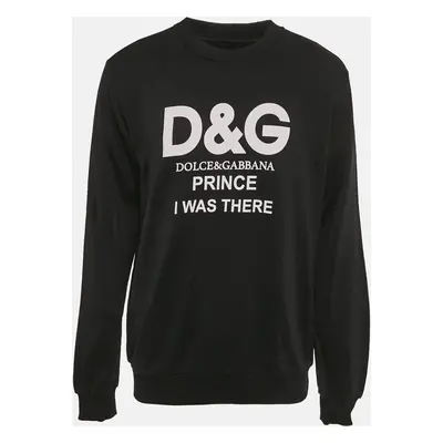 Dolce & Gabbana Black Logo Print Cotton Knit Crew Neck Sweatshirt