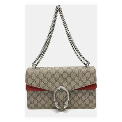 Gucci Beige/Red GG SupremeCanvas and Suede Small Dionysus Shoulder Bag