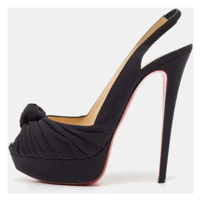 Christian Louboutin Black Fabric Jenny Platform Slingback Pumps Size