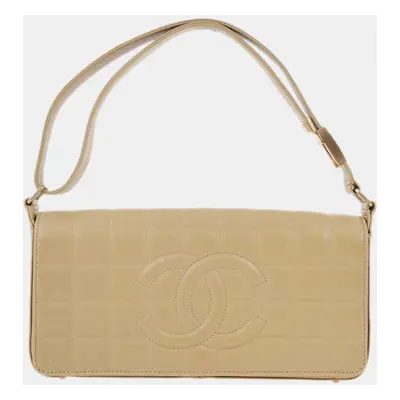 Chanel Beige Lambskin Choco Bar Shoulder Bag