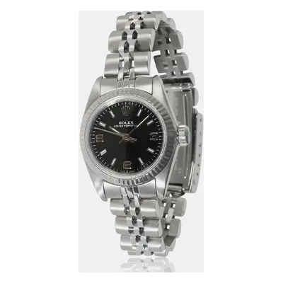 Rolex Black 18k White Gold Stainless Steel Oyster Perpetual Automatic Women's Wristwatch mm