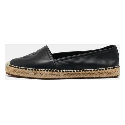 Burberry Black Leather Tabitha Logo Espadrille Flats Size