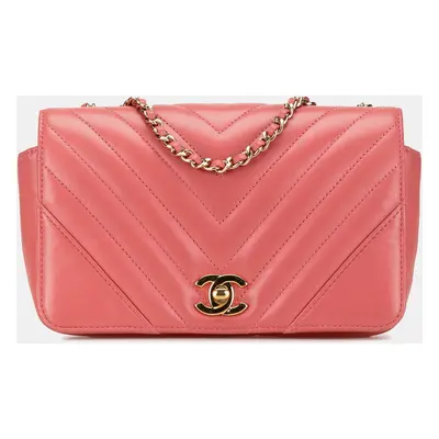 Chanel Pink Mini Chevron Calfskin Statement Flap