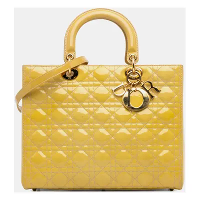 Dior Yellow Large Patent Cannage Lady Dior