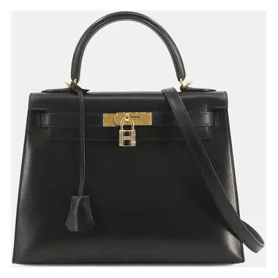 Hermes black box calf leather Kelly Handbag