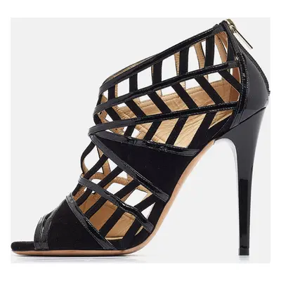 Jimmy Choo Black Patent and Suede Cut Out Sandals Size