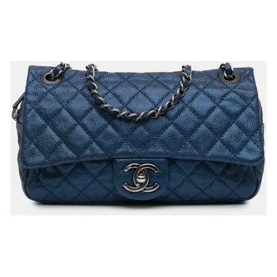 Chanel Blue Medium Quilted Iridescent Caviar Easy Flap