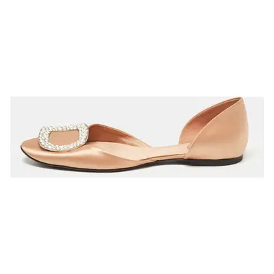 Roger Vivier Peach Satin Crystal Embellished D'orsay Ballet Flats Size