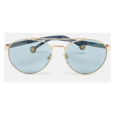 Carolina Herrera Blue/Gold SHE088 Aviator Sunglasses