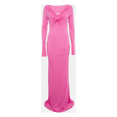 Blumarine Fuchsia Pink Jersey Ruched Maxi Dress