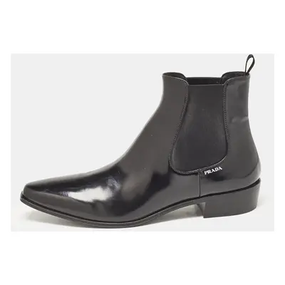 Prada Black Brushed Leather and Elastic Ankle Length Boots Size