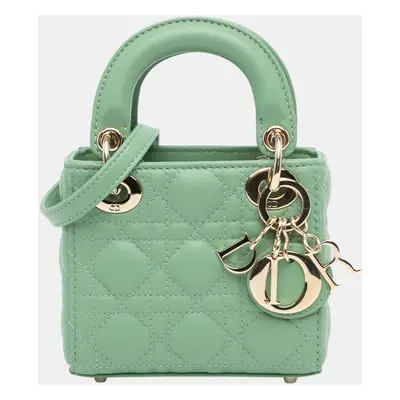 Dior Green Micro Lambskin Cannage Lady Dior