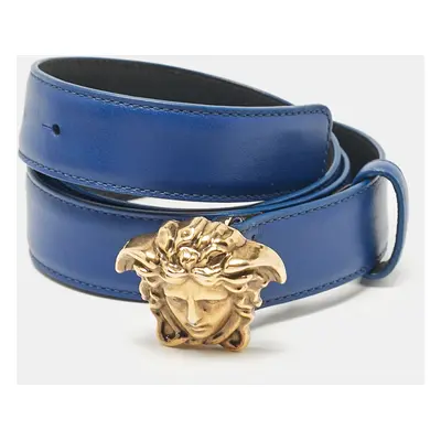 Versace Blue Leather Medusa Head Buckle Belt