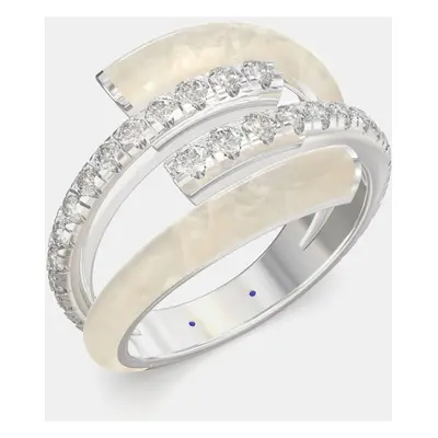 Pearl White Ceramic Sterling Silver Lab Grown Diamond Bypass Single Row Accented Ring US