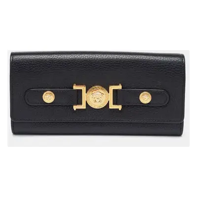 Versace Black Leather Medusa Flap Continental Wallet