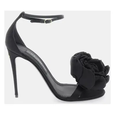 Dolce & Gabbana Satin Sandals With Floral Application Black IT