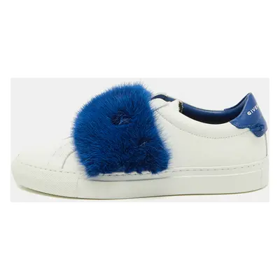 Givenchy White/Blue Leather and Mink Fur Urban Street Slip On Sneakers Size