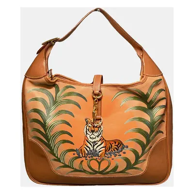 Hermes Brown Hand Painted Tiger Canvas & Leather Bag