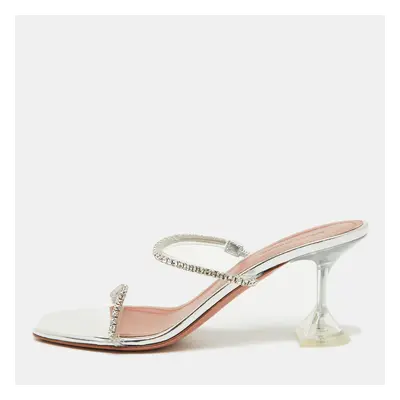 Amina Muaddi Transparent PVC Crystal Embellished Gilda Slide Sandals Size