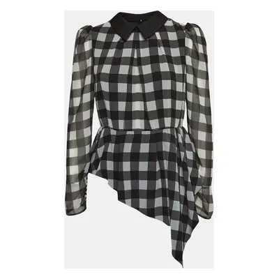 Self-Portrait Black Checkered Crepe Peplum Top