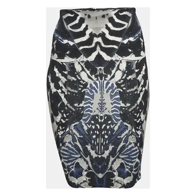 McQ by Alexander McQueen Blue Beetle Print Crepe Pencil Skirt