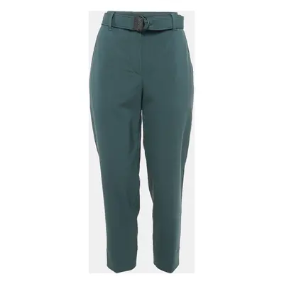 Brunello Cucinelli Green Wool Monili Detail Belted Trousers