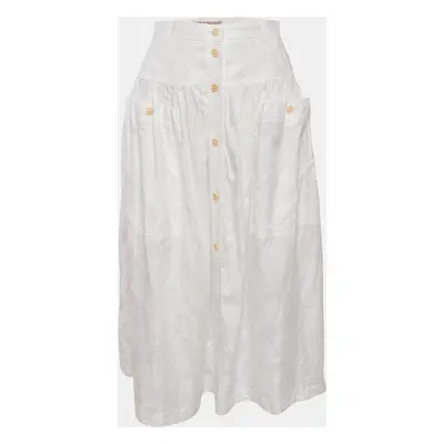 Gucci White Jacquard Cotton Gathered Midi Skirt