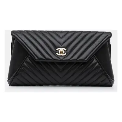 Chanel Black Chevron Lambskin Fold Up Again Clutch